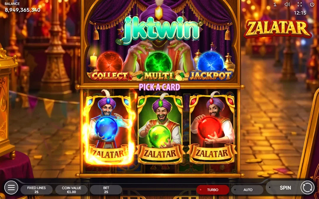 Tampilan visual slot Zalatar dengan tema peramal dan simbol-simbol magis.